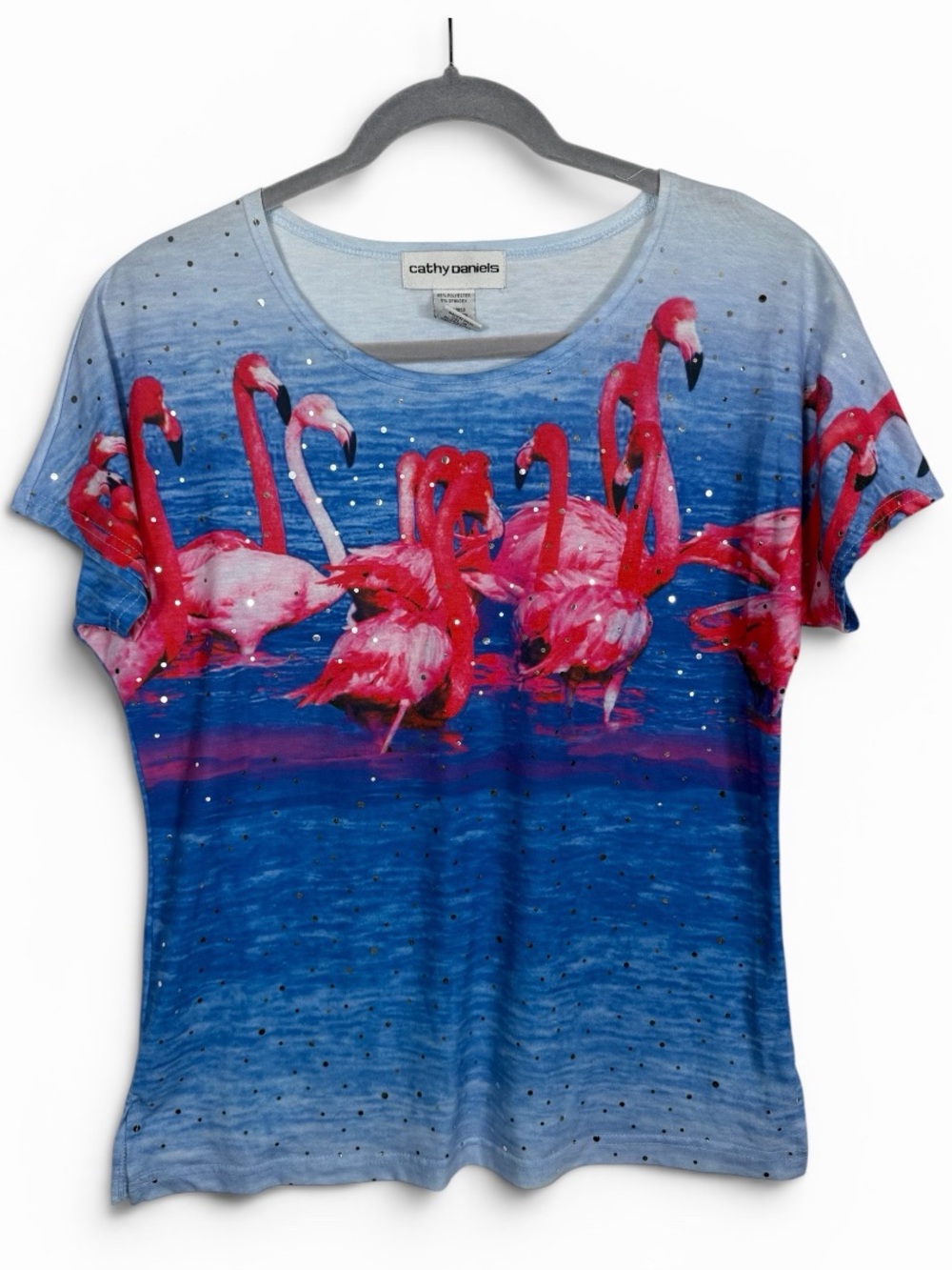 Cathy Daniels EUC Vintage 90’s Pink Flamingo Graphic Short Sleeve Tee Size Small